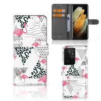 Samsung Galaxy S21 Ultra Telefoonhoesje met Pasjes Flamingo Triangle