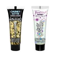 Paintglow Chunky Glittergel voor lichaam en gezicht - 2 tubes - goud en parelmoer - 12 ml - thumbnail