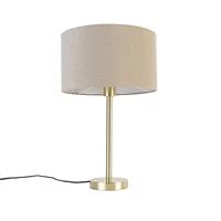 QAZQA - Design Klassieke tafellamp messing met kap lichtbruin 35 cm - Simplo | Woonkamer | Slaapkamer | Keuken - Staal Rond - E27 Geschikt voor LED - Max. 1 x 40 Watt