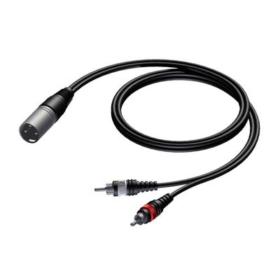 Procab CAB703/3 Verloopkabel 1x XLR male naar 2x RCA 3m