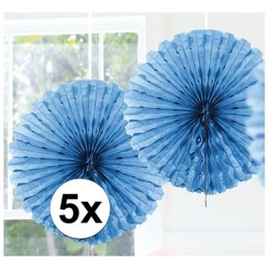 5x Honeycomb waaiers licht blauw 45 cm   -