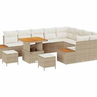 vidaXL Modulaire Buiten Sofa Set met Kussens in Crème Wit van Poly Rattan, Verstelbare Poten, Weerbestendig, Groot Terras Zitmeubilair, Duurzaam en Makkelijk Schoon te Maken voor Tuin of Terras. Perfe