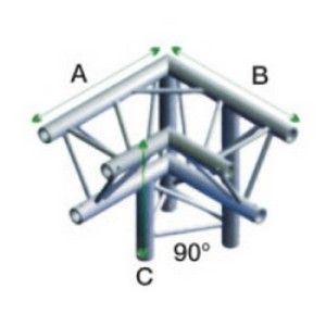 Showtec GT30-012 3-weg truss koppelstuk Apex Down, Hoek 90 + Rechts omlaag