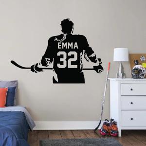 Muurstickers - Hockey Girl Player / Gepersonaliseerde naam en nummer