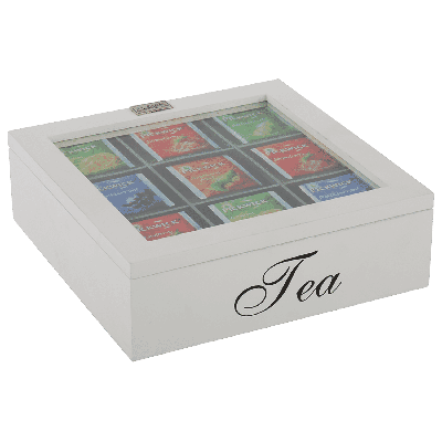 Thee doos Italia wit 9 vaks met zwarte letters 22.5 x 22.5 x 7.2 cm