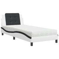 vidaXL Bed met matras kunstleer zwart en wit 90x200 cm, bedframe, bed ombouw, eenpersoonsbed, bedbodem, slaapkamermeubel, 1 persoonsbed, logeerbed