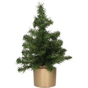 Mini kunstboom/kunst kerstboom groen 45 cm met gouden pot