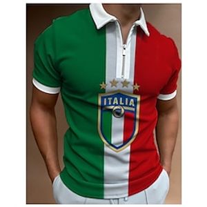 Voor heren POLO Shirt Golfshirt Kleurenblok Ster Brief Strijkijzer Wit Leger Groen Rood Groen 3D-afdrukken Casual Dagelijks Korte mouw Vetoketju Afdrukken Kleding Sport Modieus Casual Comfortabel Lightinthebox