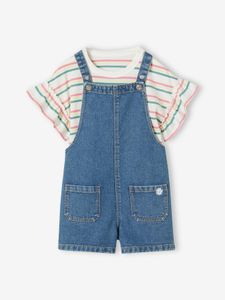 Denim meisjesset met T-shirt + tuinbroek stone