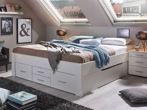 Bed SCARLETT 180x200 cm wit met zes lades zonder hoofdeinde