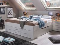 Bed SCARLETT 180x200 cm wit met zes lades zonder hoofdeinde