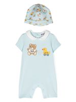 Moschino Kids ensemble bonnet-barboteuse à imprimé ourson - Bleu