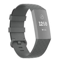 By Qubix - Compatible met Fitbit Charge 3 - Fitbit Charge 4 siliconen diamant pattern bandje - Maat: Small - Grijs - Compatible fitbit bandje