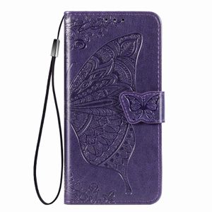 Xiaomi Redmi Note 10S hoesje - Bookcase - Pasjeshouder - Portemonnee - Vlinderpatroon - Kunstleer - Donkerpaars