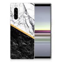 Sony Xperia 5 TPU Siliconen Hoesje Marmer Wit Zwart - Origineel Cadeau Man