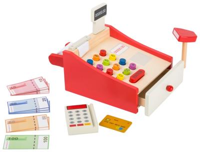 Small Foot houten speelkassa blank/rood 7,5 cm