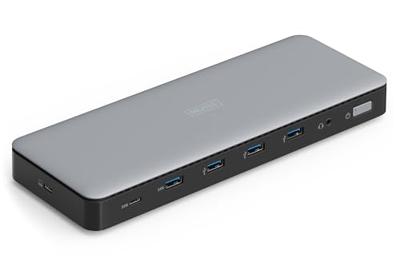 DIGITUS USB-C docking station - 13-poorten - 3x HDMI, 2x Displayport UltraHD 4k/60Hz - 1x USB-A 3.2 Gen2, 1x USB-C 3.2 Gen2, 3x USB-A 3.2 Gen1-1x 2,5G RJ45-1x 3,5mm audio - Grijs
