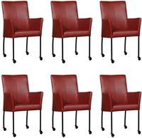 Set van 6 Rode leren moderne eetkamerstoelen Comfort - Granada leer Rouge (rood leer)