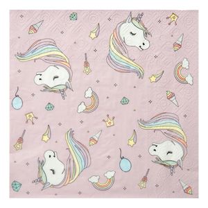 Eenhoorn thema feest servetten - 20x stuks - 33 x 33 cm - papier - unicorn/magie themafeest