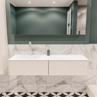 Lush onderkast 150cm in kleur UNDERLAYMENT met 2 lades Push tot open geschikt voor linkse wastafel. Compleet met solid surface wastafel cloud M35217met 1 kraangat(en)