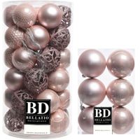 43x stuks kunststof kerstballen lichtroze (blush pink) 6 en 8 cm glans/mat/glitter mix - thumbnail