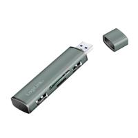 LogiLink UA0394 - USB 3.2 (Gen2) 2-Port Hub met kaartlezer voor microSD- en SD-kaarten, aluminium behuizing met beschermkap