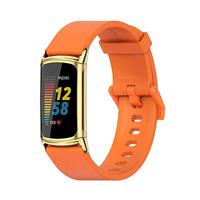 By Qubix - Compatible met Fitbit Charge 5 - Fitbit Charge 6 Extra soft siliconen bandje - Oranje - Compatible fitbit bandje