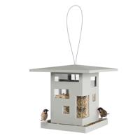 Umbra Bird Cafe Vogelhuis, moderne vogelvoederdispenser om op te hangen, vogelvoederhuis met architectonisch design, kunststof gelegeerd staal, grijs, 23 x 23 x 21 cm