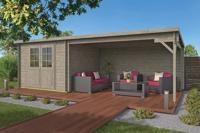 Blokhut Charlotta 300x300cm + luifel 400 cm - zilvergrijs geïmpregneerd