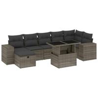vidaXL 8-delige Loungeset met kussens poly rattan grijs