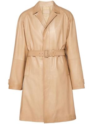 Prada Oversized leren jas met ceintuur - Bruin