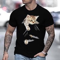 kat casual heren 3D-shirt voor verjaardag | geel zomerkatoen | zwart wit T-shirt heren 100% katoen grafisch T-shirt met korte mouwen, comfortabel Lightinthebox