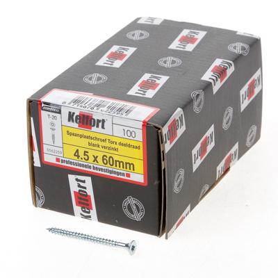 Kelfort Spaanplaatschroef platverzonken kop verzinkt T20 deeldraad 4.5 x 60mm Kelfort Spaanplaatschroef platverzonken kop verzinkt T20 deeldraad 4.5 x 60mm
