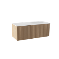 Balmani Forma zwevend badmeubel 120 x 55 cm naturel eiken met Tablo Oval asymmetrisch rechtse wastafel in solid surface mat wit, Verticale asymmetrische ronde ribbel