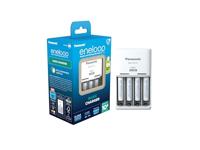 Panasonic eneloop Basic lade, voor 2 of 4 AA/AAA Ni-MH-batterijen met 2 ledlampjes & 6 veiligheidsfuncties, inclusief 4 eneloop AAA/micro-batterijen, verbeterde capaciteit van min. 800 mAh,blauw