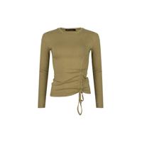 Lofty Manner ribgebreide T-shirt Lona met plooien groen