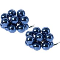 20x Donkerblauwe mini kerstballen kerststukje stekers 2 cm glans