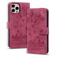 iPhone 7 hoesje - Bookcase - Koord - Pasjeshouder - Portemonnee - Camerabescherming - Bloemenpatroon - Kunstleer - Bordeaux Rood