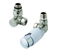 Eastbrook Valve radiator aansluitset haaks gedraaid met thermostaat 15mm RVS/wit