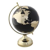 Items Deco Wereldbol/globe op voet - kunststof - zwart/goud - home decoratie artikel - D20 x H30 cm