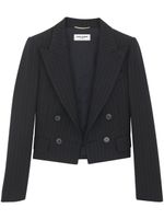 Saint Laurent blazer crop en laine à fines rayures - Noir