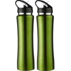 2x Lichtgroene RVS bidons/drinkflessen 500 ml