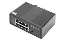 DIGITUS Industriële 7-poorts Gigabit PoE schakelaar - 1x Power Delivery poort - 8x RJ45 - 10/100/1000 Mbit/s - DIN rail montage - Zwart