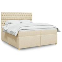 vidaXL Boxspring met matras stof crèmekleurig 200x200 cm