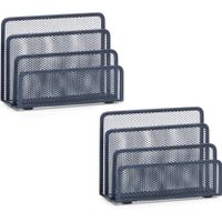 2x Antraciet grijze brievenhouders postbakjes 3-vaks van draadmetaal/mesh 17 x 13,5 cm