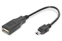 DIGITUS USB 2.0 Adapterkabel - 0,2 m - USB Mini B (5 Pin) (m) naar USB A (f) - 480 Mbit/s - USB Adapter - Zwart