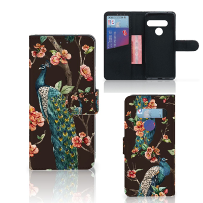 LG G8s Thinq Telefoonhoesje met Pasjes Pauw met Bloemen LG G8s Thinq Telefoonhoesje met Pasjes Pauw met Bloemen