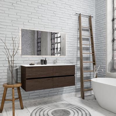 Zaro Valencia Solid Surface badmeubel 120cm donker eiken 1 kraangat spoelbak rechts met 4 lades Zaro Valencia Solid Surface badmeubel 120cm donker eiken 1 kraangat spoelbak rechts met 4 lades