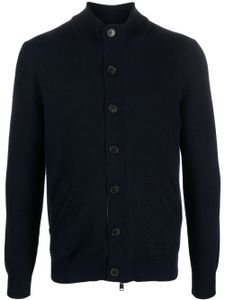 Brioni cardigan en cachemire à bords en cuir - Bleu