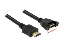 Delock 85102 HDMI-kabel HDMI Verlengkabel HDMI-A-stekker, HDMI-A-bus 1.00 m Zwart Schroefbaar, Vergulde steekcontacten - thumbnail